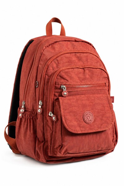 Paul Brand Unisex Velora Günlük Kullanıma Uygun Çok Bölmeli Geniş Hacimli Krinkıl Kumaş Bordo Sırt Çantası Okul Boy