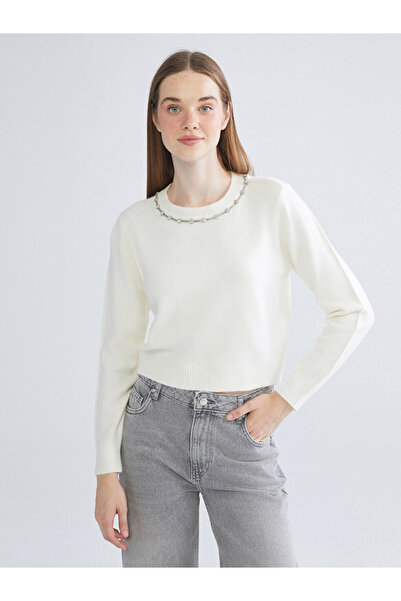 LC Waikiki Crew Neck Rhinestone Embellished Women's Knit Sweater