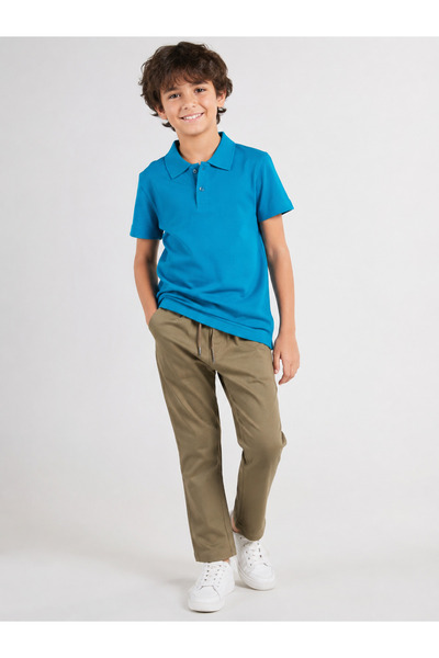 Çocukos 100% Cotton Unisex Kids Polo Collar Button Detailed Basic T-Shirt Sch...