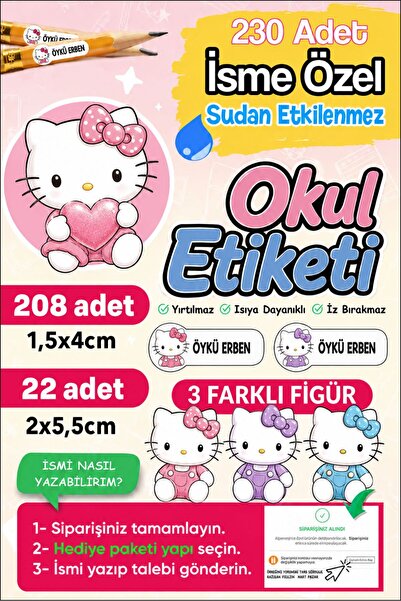 PANDA SOKAĞI Kişiye Özel Okul Etiketi Seti – 230 Adet Suya Dayanıklı İsim Eti...