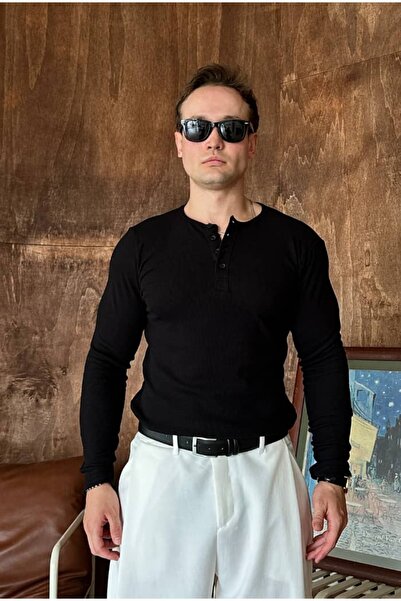 cezstudio Henley Yaka Uzun Kollu T-shirt