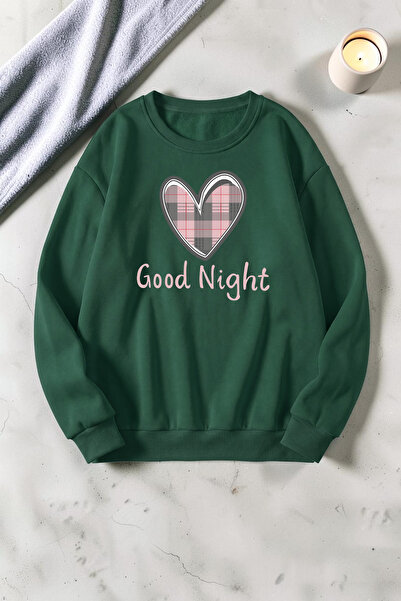 trendypassion سويت شيرت برقبة دائرية مطبوع عليه Good Night Heart للجنسين