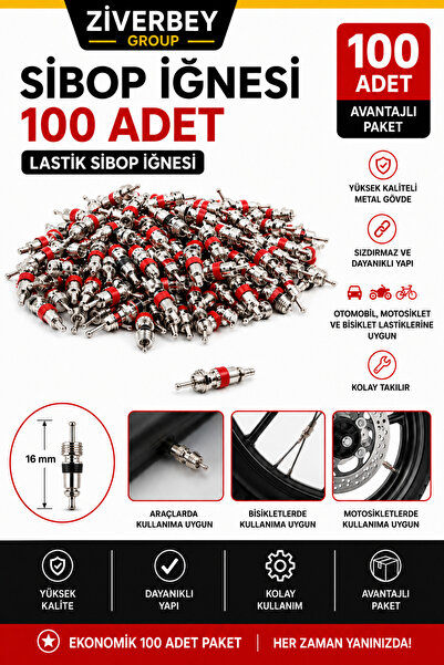 ZİVERBEY 100 Adet Sibop İğnesi Lastik Hava Sibop İçi Oto Motosiklet Bisiklet