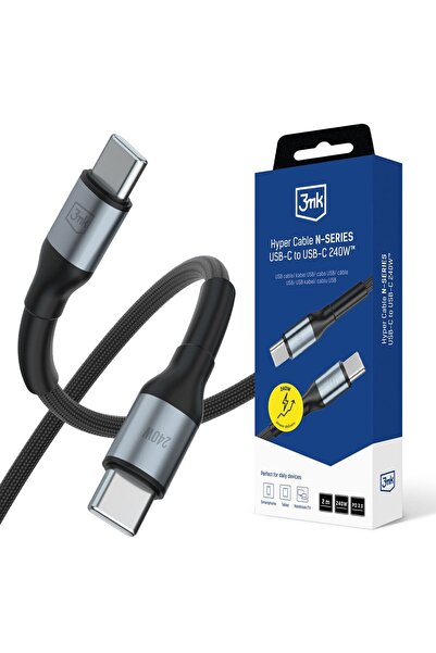 3MK Cablu Hyper Seria N USB-C la USB-C 2M pentru dispozitive 240W PD 3.0 QC 3.0