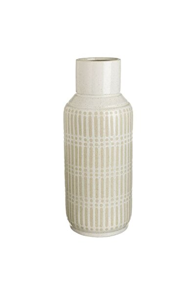 BAMI NETWORK Vaza decorativa ceramica dungi reliefate bej 19x48cm