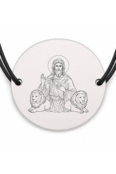 Simoshop Brățară argint 925 cu bănuț Sfântul Prooroc Daniel, șnur negru reglabil