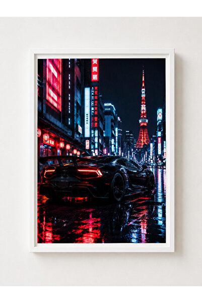Miutic Print Studio Tablou decorativ auto Supercar negru Tokyo Night, înrămat