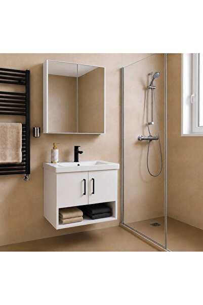 Genel Markalar Modern 80 cm Beyaz Renk MDF Hilton Banyo Dolabı Takımı Aynalı ...
