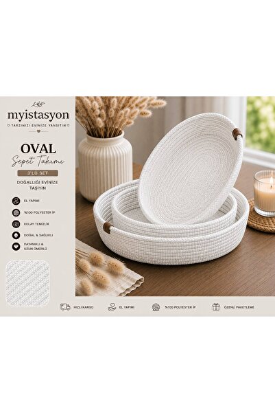 myistasyon "tarzınızı evinize yansıtın" Pamuk İpinden El Yapımı 3'lü Hasır Se...