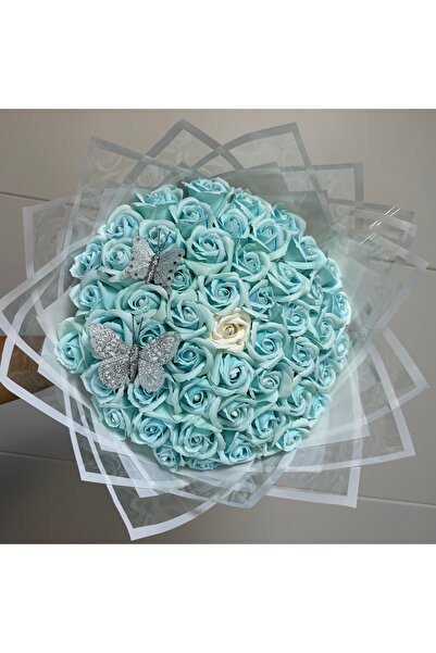 Generic Brand Buchet Baby Blue Elegance – 51 Trandafiri Bleu cu Accent Alb