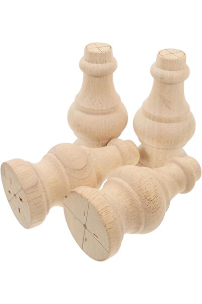 Generic Brand Set 4 Picioare din Lemn Natur pentru Mobilier, Stil Rustic, pen...