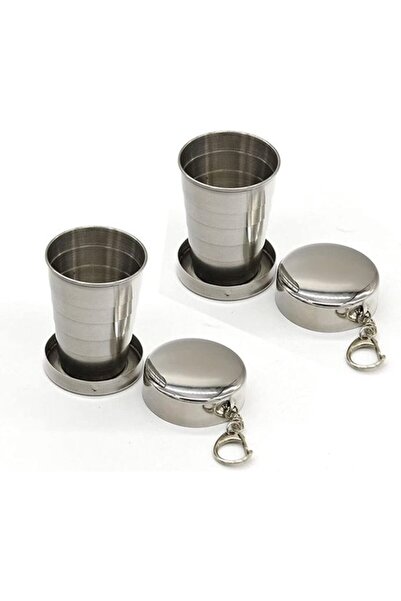 STARSTAR 2 Pcs 100ml Foldable Stainless Steel Travel Cups with Keychain & Lids