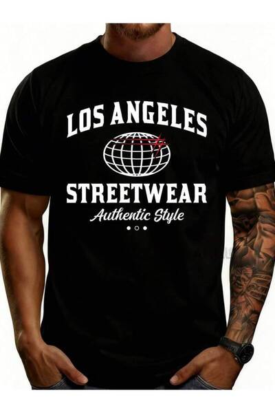 LİNA06 Men's% Cotton Retro Los Angeles Streetwear-Shirt - Soft Breathable Sho...