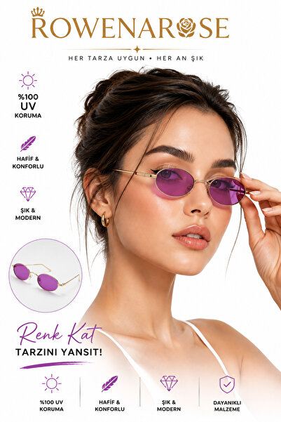 ROWENAROSE Mor Vintage Retro Güneş Gözlüğü (METAL ÇERÇEVEDİR.PLASTİL DEĞİLDİR.)