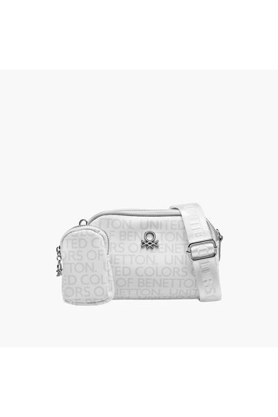 United Colors of Benetton Monogram Print Crossbody Bag with Pouch