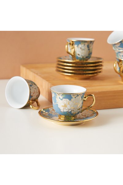 Lifestyle Floral Print 12-Piece Porcelain Cup and Saucer Set