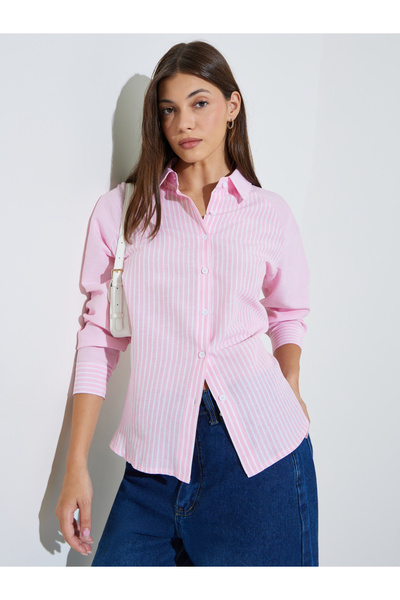 Styli Pink Striped Raglan Sleeve Shirt