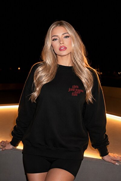 GIA - ART Women's Oversize Sweatshirt Happy Girls 3D Printed Black – Crew Nec...