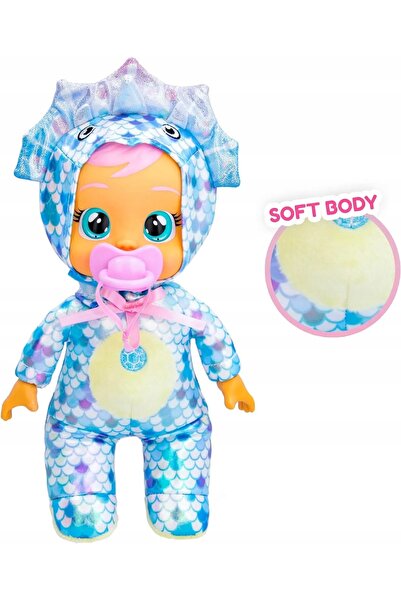 Cry Babies PĂPUȘĂ TINA DINOSAUR MICUȚ, 25 CM, CU LĂDĂDĂ REALĂ, SUPIE BOBAS