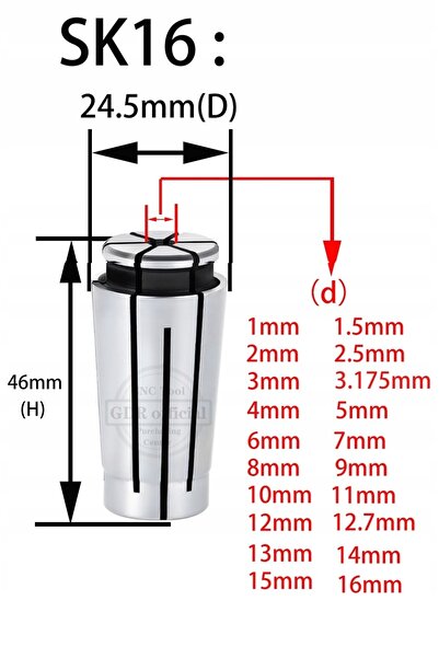 NO BRAND Manșon de prindere SK16 7mm 0.005mm 0.8mm