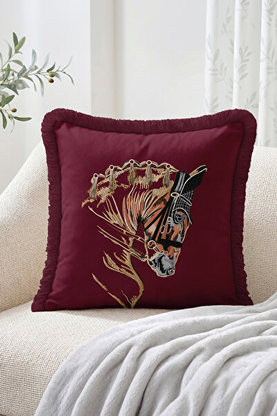 Realhomes Tasseled Ethnic Horse Head Figure Patterned Fringed Throw Pillow Co...