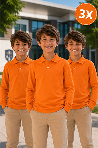 Yalçınoğlu Kids Pachet de 3 tricouri școlare premium cu guler polo, 100% bumb...
