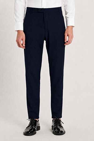 Montivo Men's Navy Blue Modern Cut Slim Fit Classic Fabric Trousers