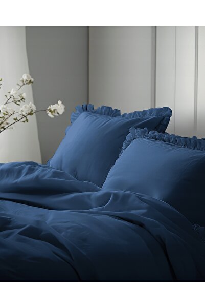 Deco4Home Lenjerie de pat din bumbac cu volane, stil boho, din denim, colecți...