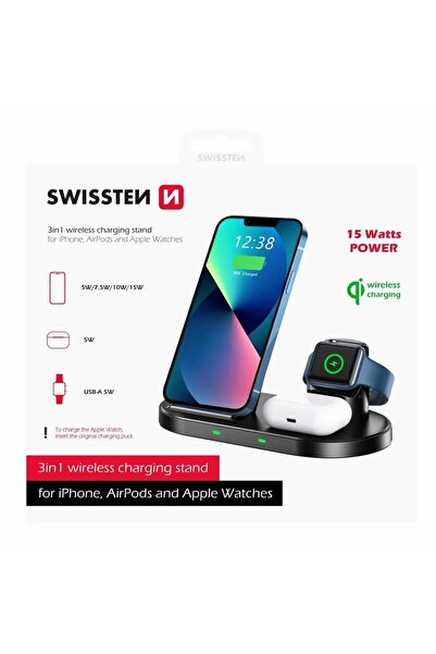 NO BRAND Încărcător wireless prin inducție SWISSTEN 3 în 1 15W