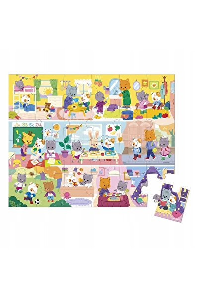 Janod Puzzle într-o valiză pentru copii, ritmul zilei, 24 de elemente