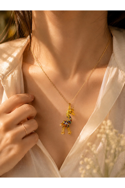 PULİNİN DÜKKANI Handmade Glass Giraffe Necklace – Women's Necklace with Color...