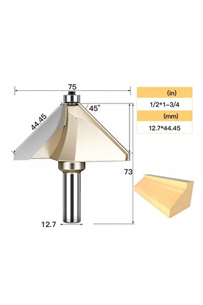 NO BRAND Freză de șanfrenat pentru lemn, 75mm, cu rulment, coadă de 12.7mm, 4...