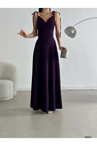 Modafeminen Purple Strapless Shoulder Tie Chest Decolleté Long Evening Dress ...