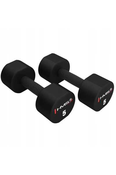 HMS Set de gantere pentru exerciții, acoperite cu cauciuc, 2x5kg, negre