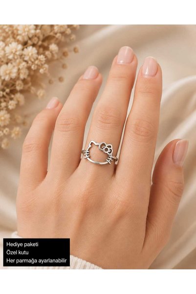 HER ŞEY NOTA www.herseynota.com Adjustable Women's Ring with Cute Cat Figure ...
