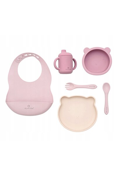 Olmitos Set de masă din silicon, 7 piese, roz, non-toxic, 6-36 luni