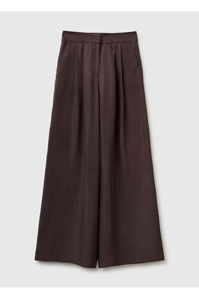 United Colors of Benetton Women's Dark Brown Wide-Leg Pleated Trousers with P...