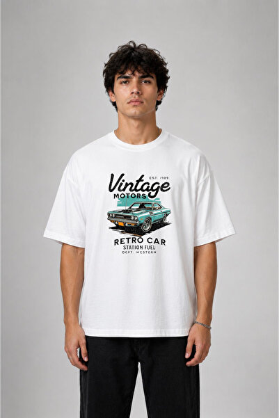cesita Vintage Car Printed Cotton White T-Shirt T-Shirt
