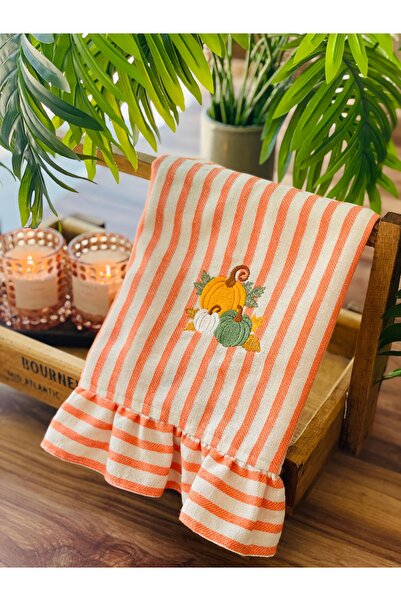 HOME OF BLOSSOM Orange Striped Linen Embroidered Kitchen Cloth 40*60cm