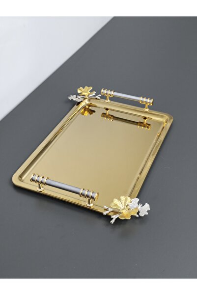 PARILTI HOME COLLECTİON Figured, Metal-Handled, Stainless Steel Rectangular T...