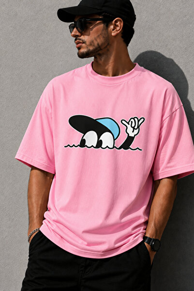 ArtYus Character with Hat Printed Crew Neck Casual Unisex Oversize T-Shirt - ...