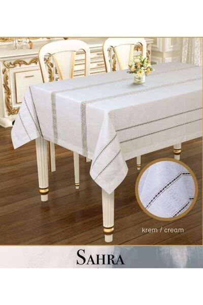 Ceki Home Sahra Cream 160X260 cm Lace Openwork Linen Tablecloth Dining Table ...