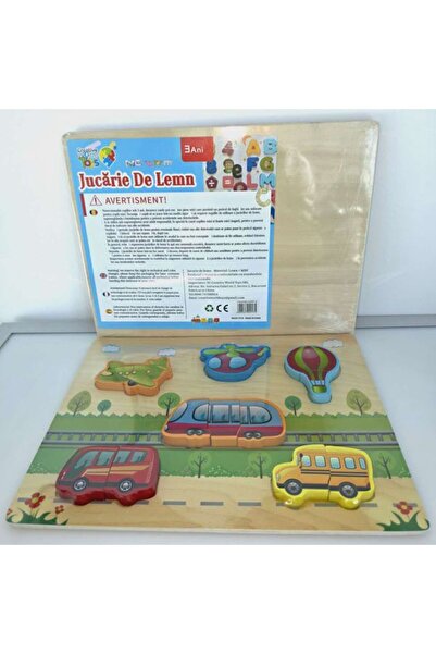 PlayFun Puzzle Lemn - Transport - Jucarie Montessori din Lemn pentru Copii, D...