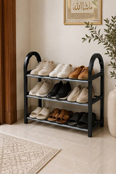 Generic Lightweight and Compact Shoe Organizer (3 Tiers for 6 Pairs) with Bla...