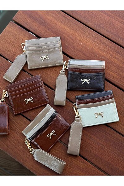 JASECO Nude Brown Shades Slim Women's Card Holder with Bow Accessory and Strap