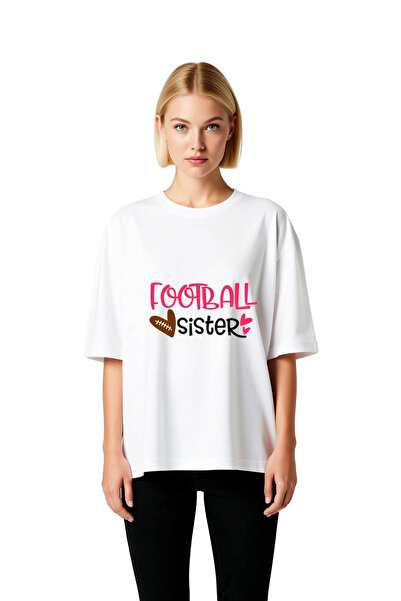 PayBuy تي شيرت نسائي كبير الحجم مطبوع عليه Football Sister Retro مصنوع من الق...