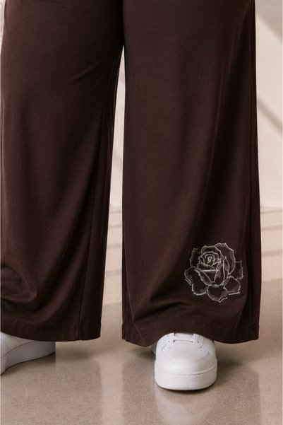 Rubonia Women's Plus Size Rose Print Oversize 2-Piece Tracksuit Set Wide Leg Crew Neck Comfortable Fit Casual XL 2XL 3XL 4XL 5XL 6XL 7XL 8XL