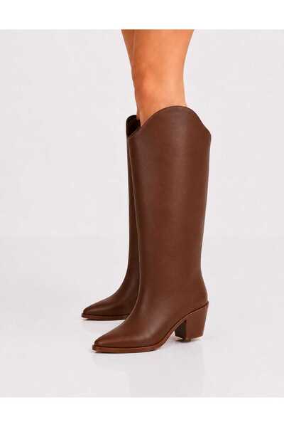 POTEEN Leo Women's XL Cut Wide Toe Thick Heeled Boots C320-Brown