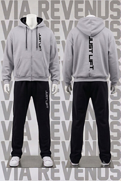 Vordevia Just Lift Printed Zippered Hooded Sweatshirt Set - Relaxed Fit 3-Thr...