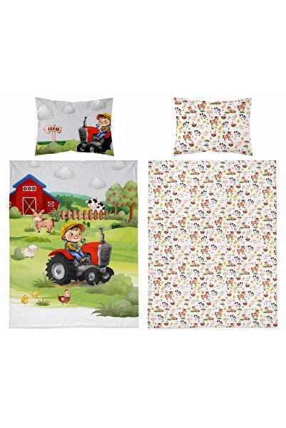Detexpol Lenjerie de pat din bambus pentru pătuț 100x135 Tractor Agricol Roșu